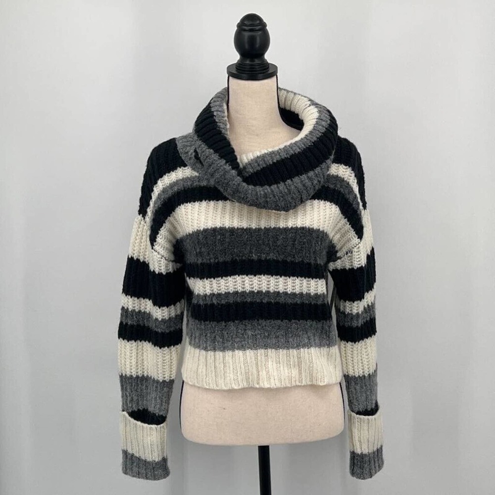 Anthropologie Striped Cowl‎ Neck Wool Blend Chunky Crop Sweater New S